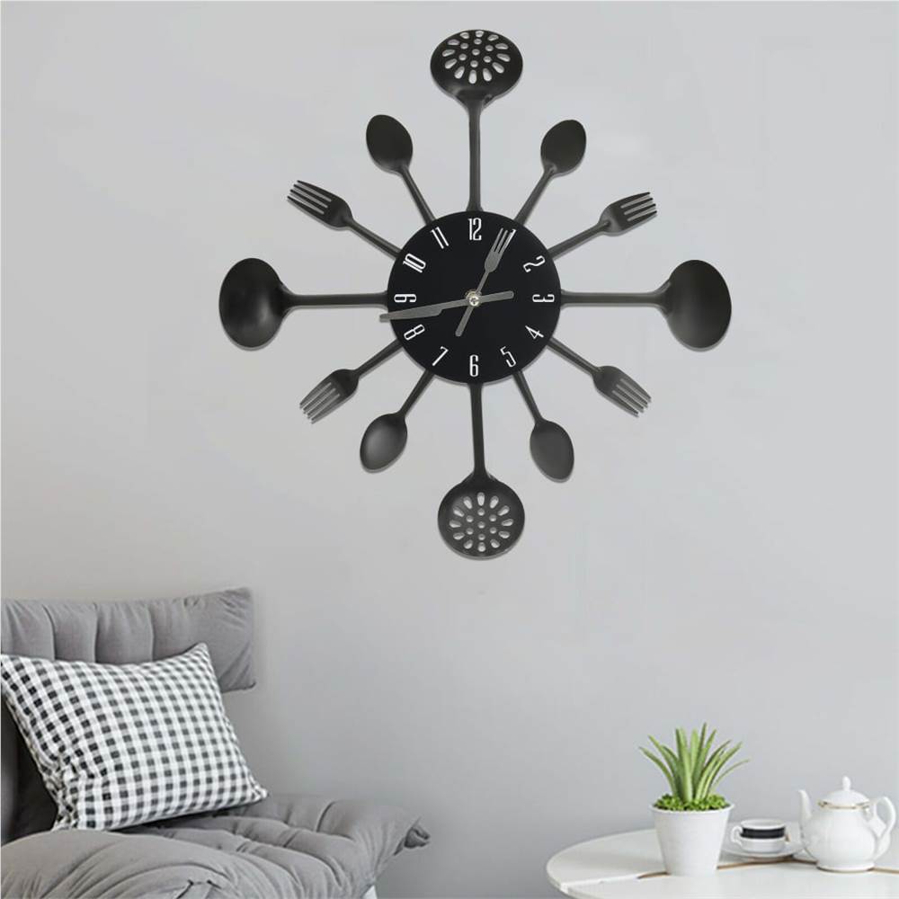 Wall Clock with Spoon and Fork Design Black 40 cm Aluminium
