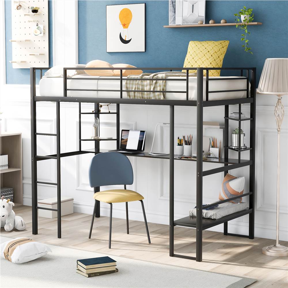 Twin Size Loft Bed Frame With Ladder, Twin Size Loft Bed With Desk And Storage