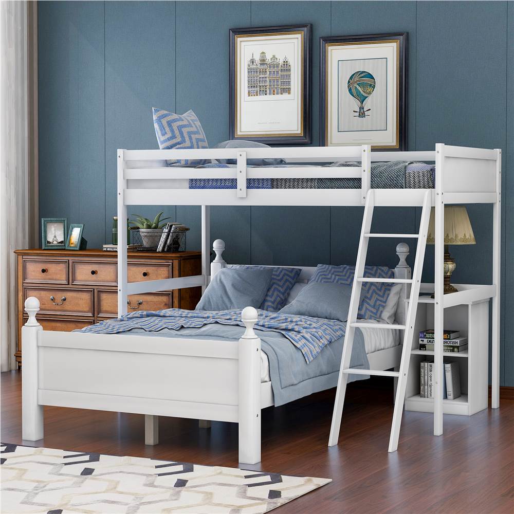 

Twin-Over-Full Size Separable Bunk Bed Frame with Storage Cabinet, Ladder, and Wooden Slats Support, No Spring Box Required, for Kids, Teens (Frame Only) - White