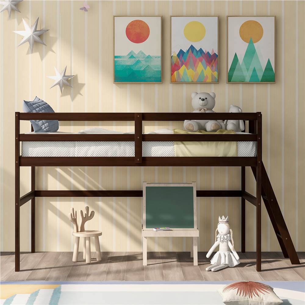 

Twin-Size Loft Bed Frame with Ladder, and Wooden Slats Support, for Kids, Teens, Boys, Girls (Frame Only) - Espresso