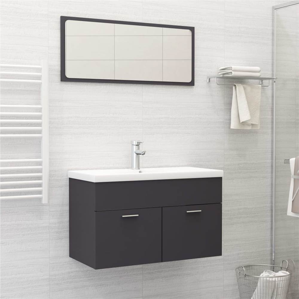 

2 Piece Bathroom Furniture Set Grey Chipboard