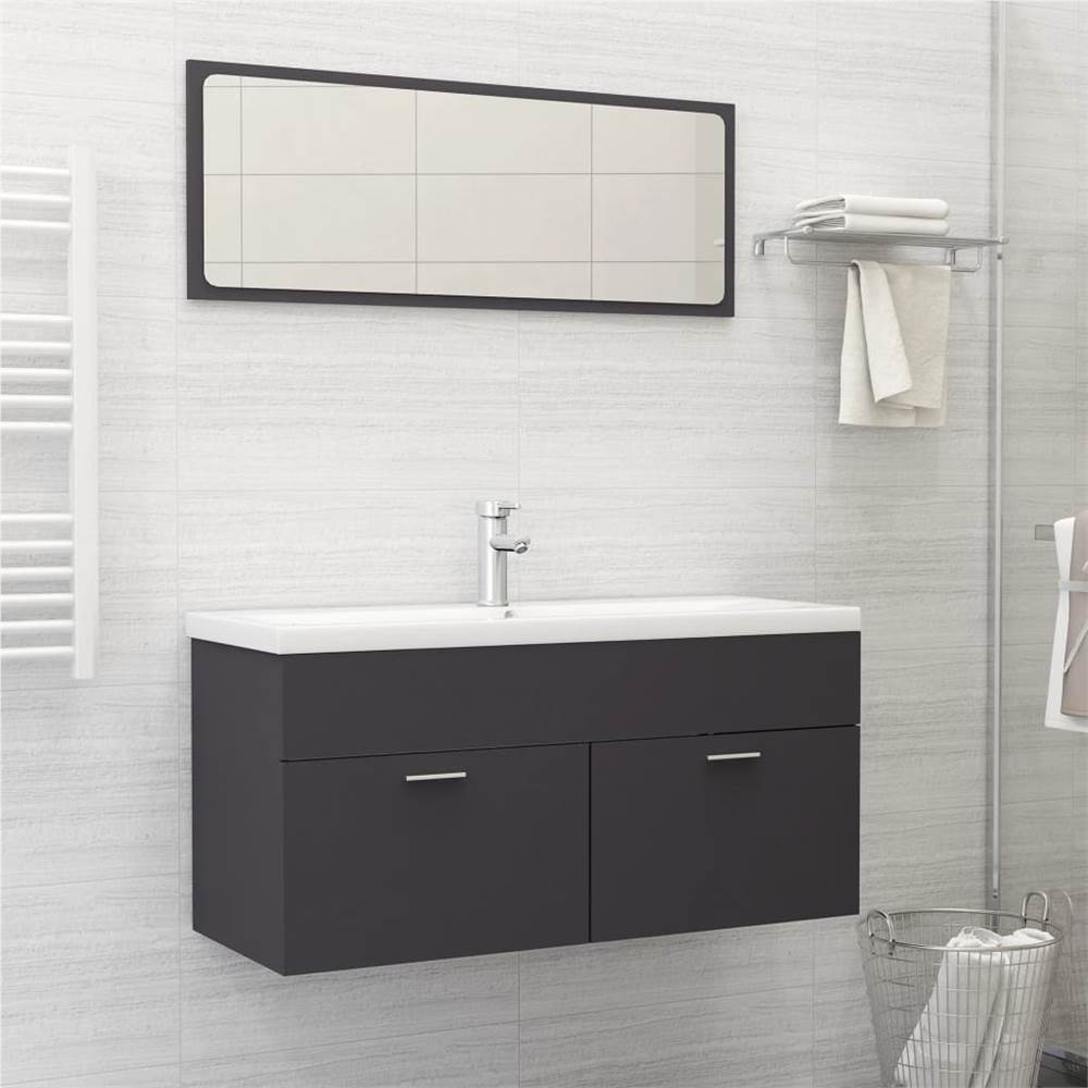 

2 Piece Bathroom Furniture Set Grey Chipboard