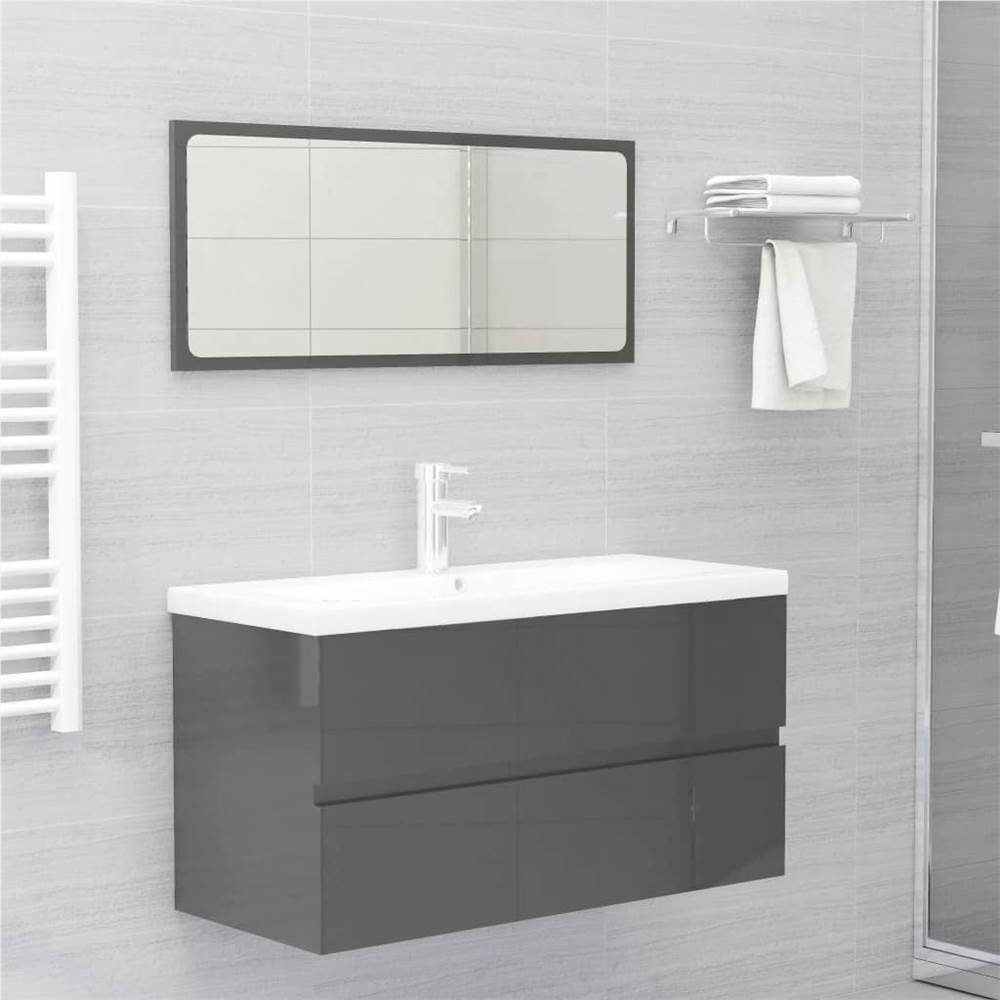 

2 Piece Bathroom Furniture Set High Gloss Grey Chipboard