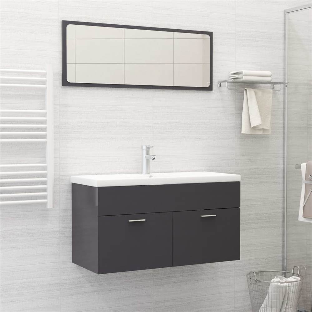 

2 Piece Bathroom Furniture Set High Gloss Grey Chipboard