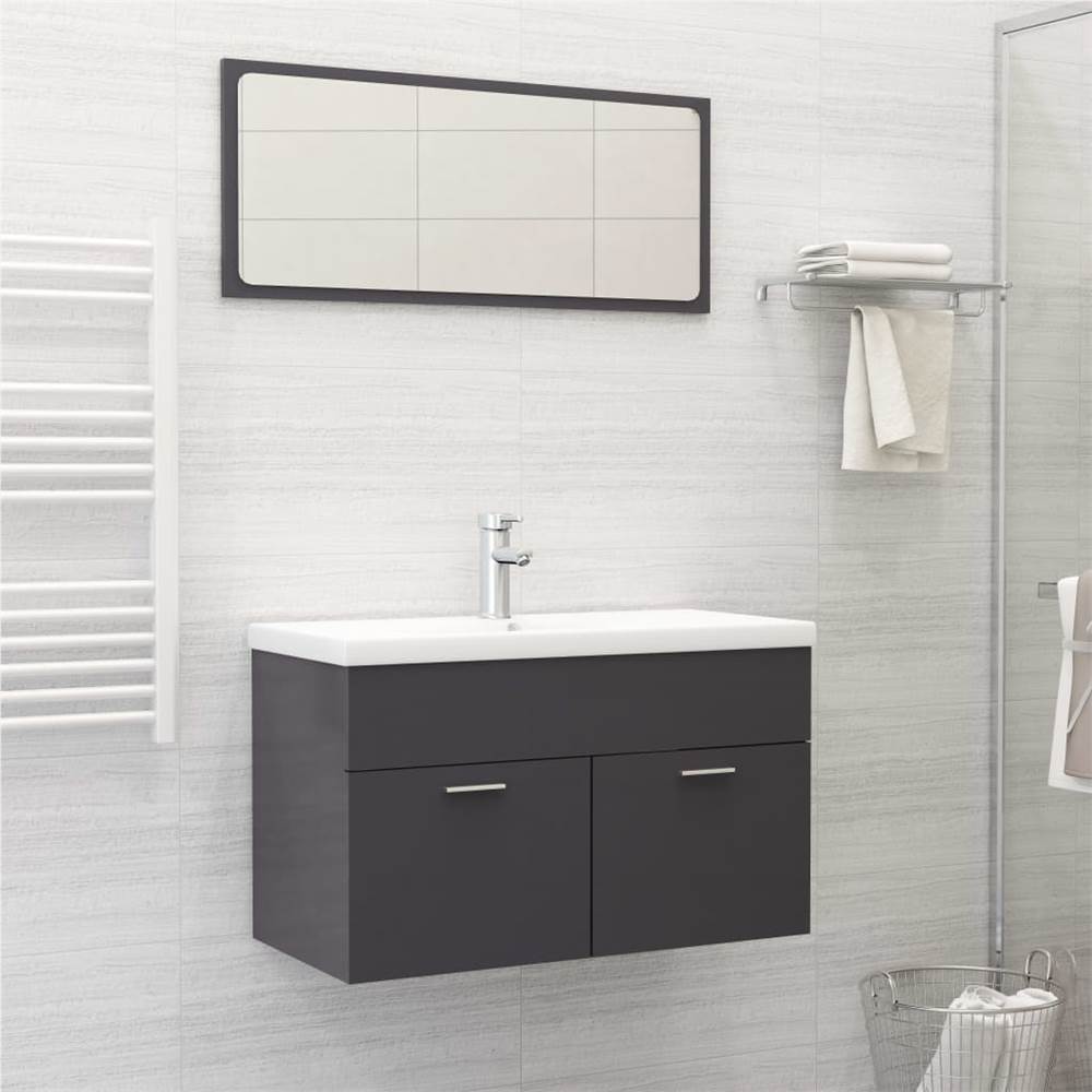 

2 Piece Bathroom Furniture Set High Gloss Grey Chipboard