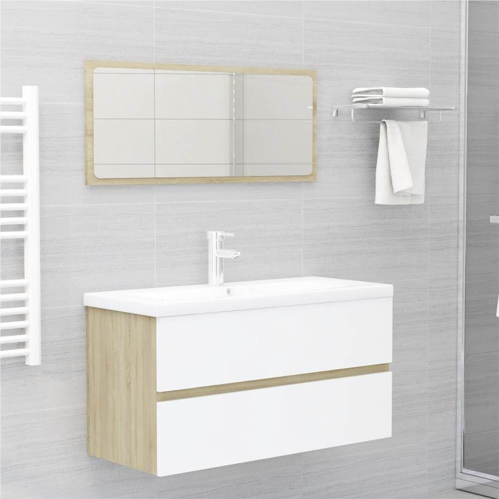 

2 Piece Bathroom Furniture Set White and Sonoma Oak Chipboard