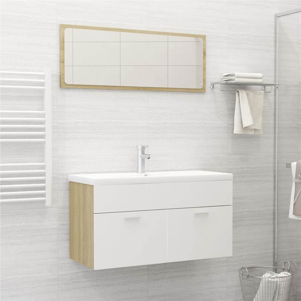 

2 Piece Bathroom Furniture Set White and Sonoma Oak Chipboard