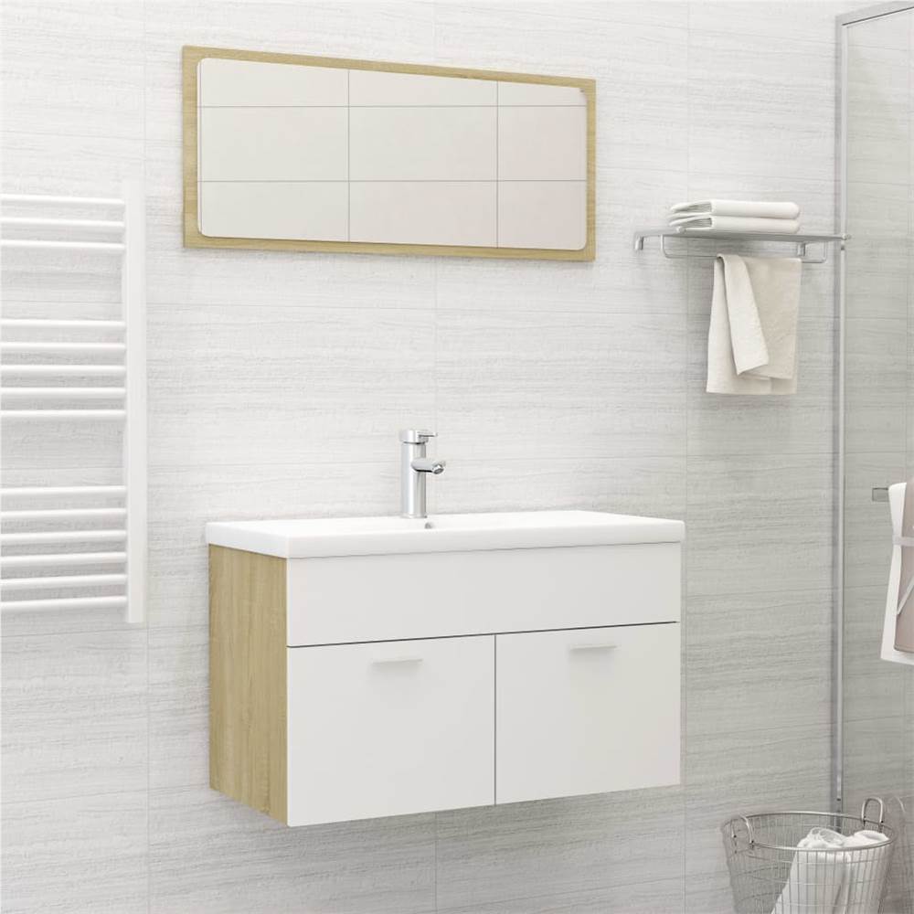 

2 Piece Bathroom Furniture Set White and Sonoma Oak Chipboard