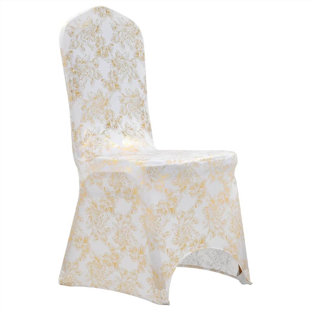 

25 pcs Chair Covers Stretch White with Golden Print