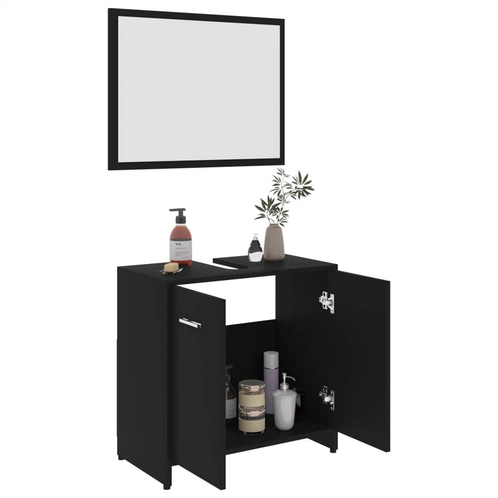 3 Piece Bathroom Furniture Set Black Chipboard