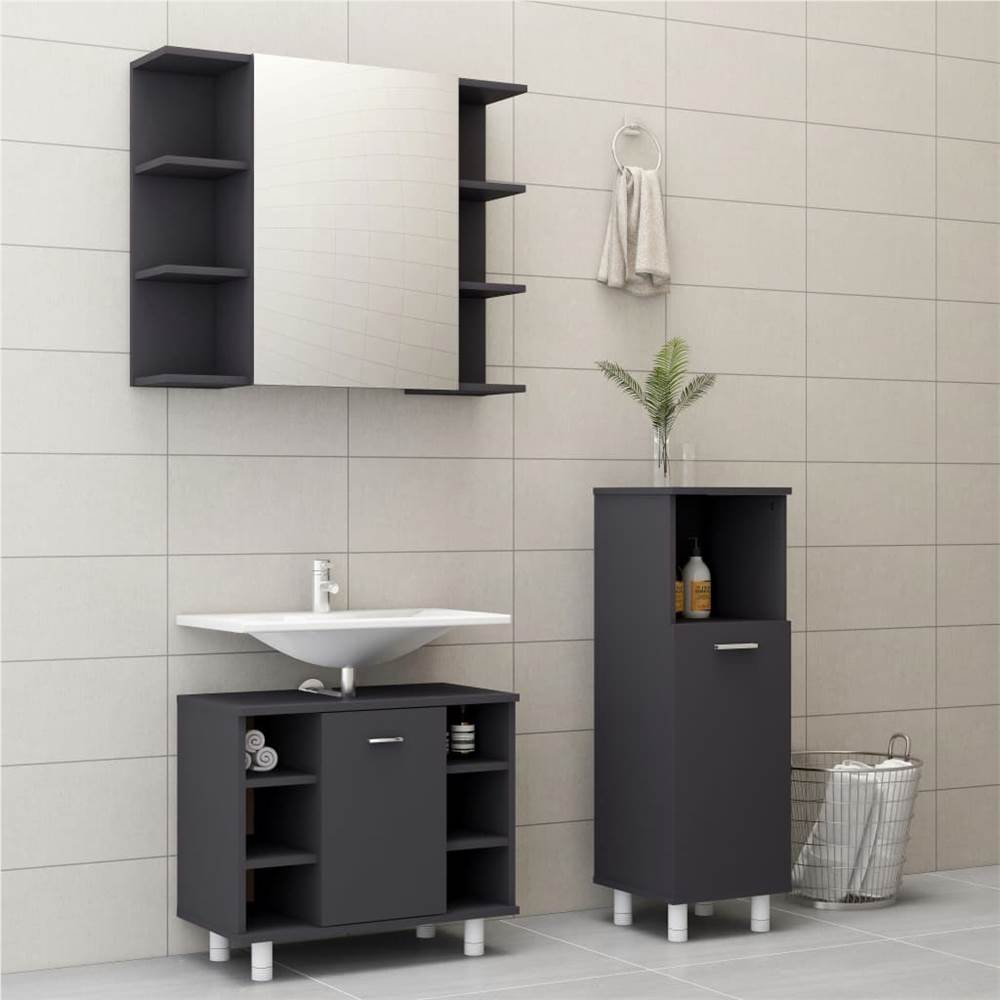 

3 Piece Bathroom Furniture Set Grey Chipboard