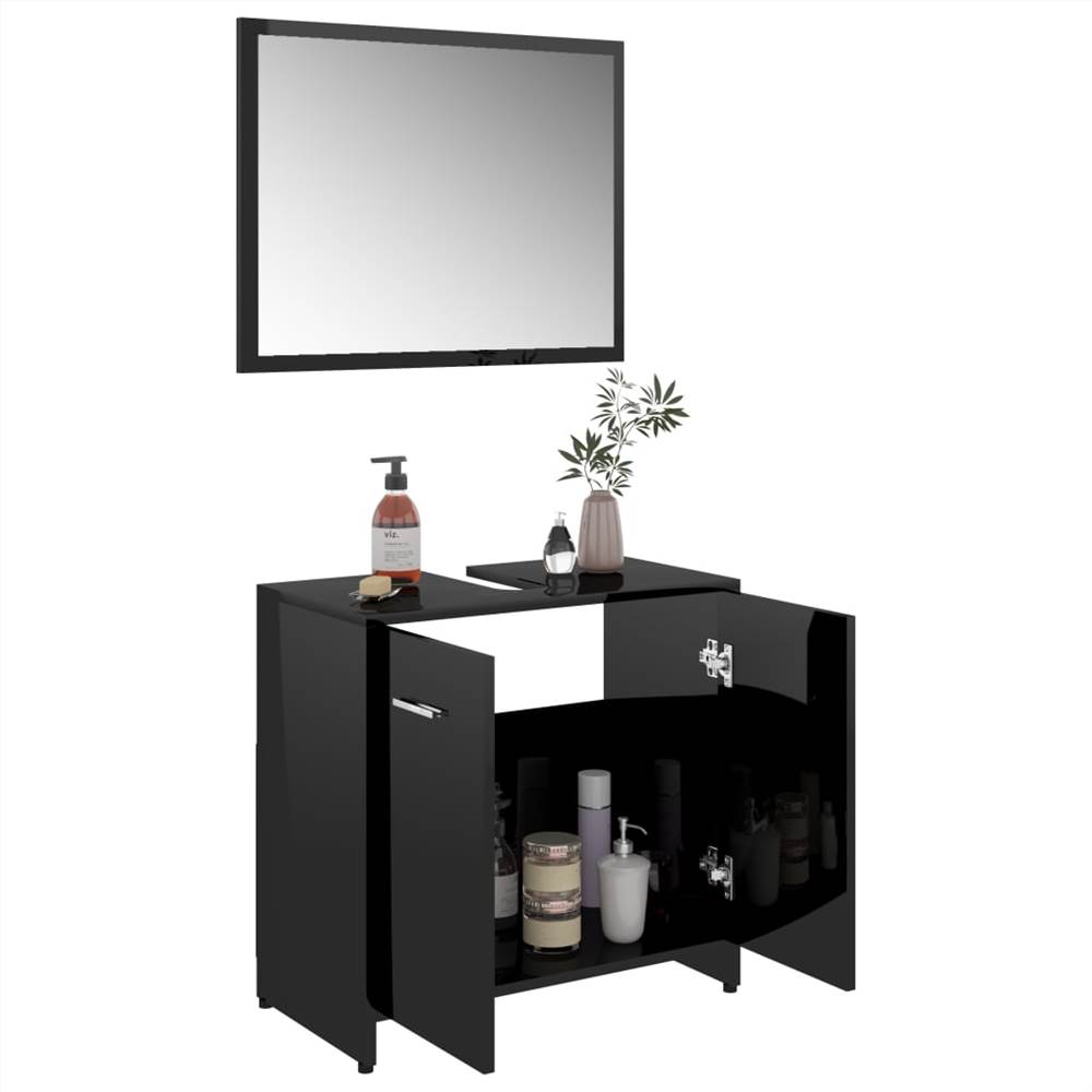 3 Piece Bathroom Furniture Set High Gloss Black Chipboard