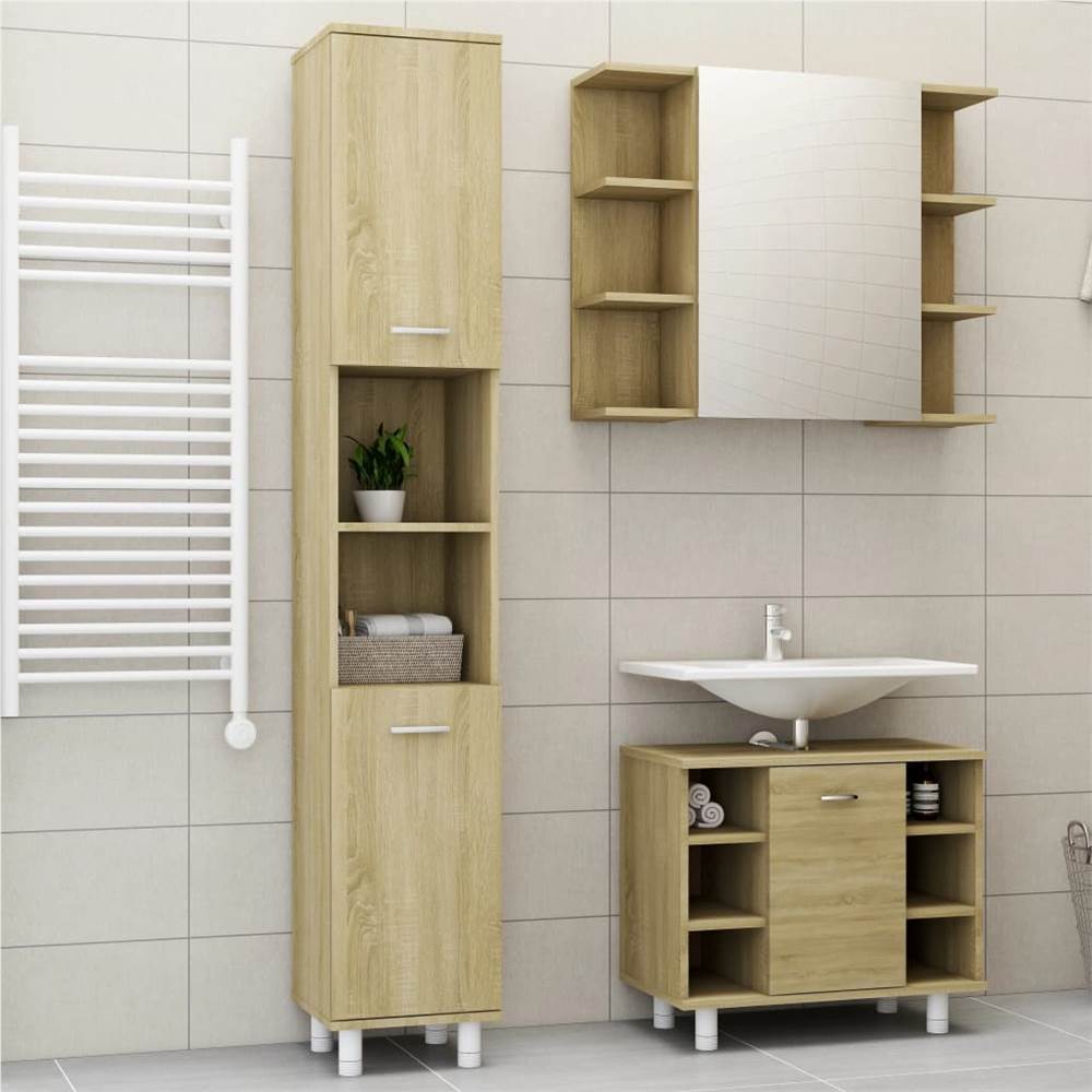 

3 Piece Bathroom Furniture Set Sonoma Oak Chipboard
