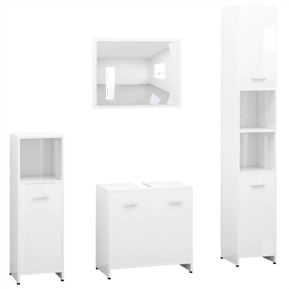 4 Piece Bathroom Furniture Set High Gloss White Chipboard