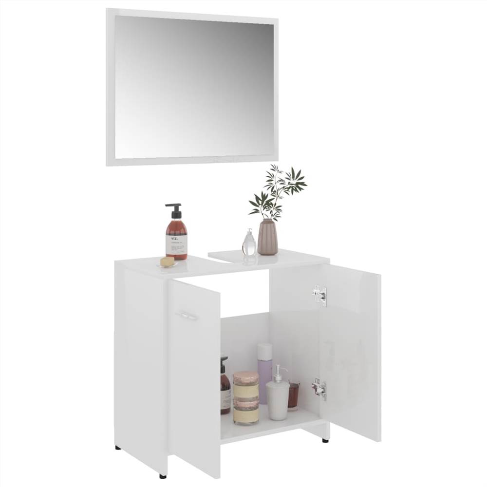 4 Piece Bathroom Furniture Set High Gloss White Chipboard