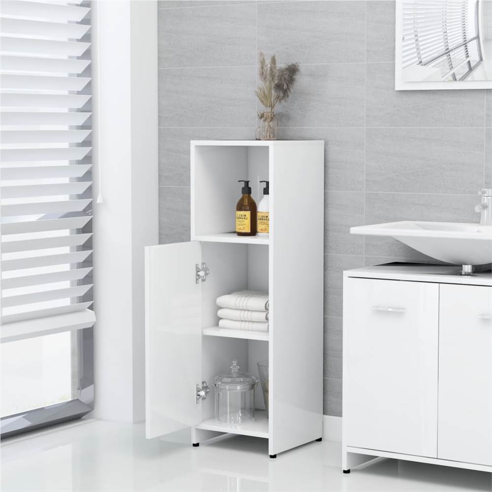 4 Piece Bathroom Furniture Set High Gloss White Chipboard