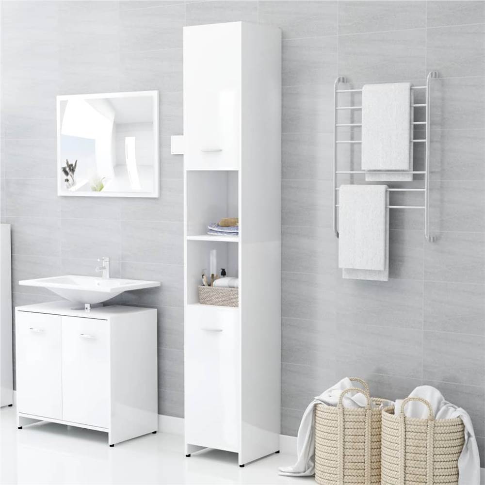 4 Piece Bathroom Furniture Set High Gloss White Chipboard