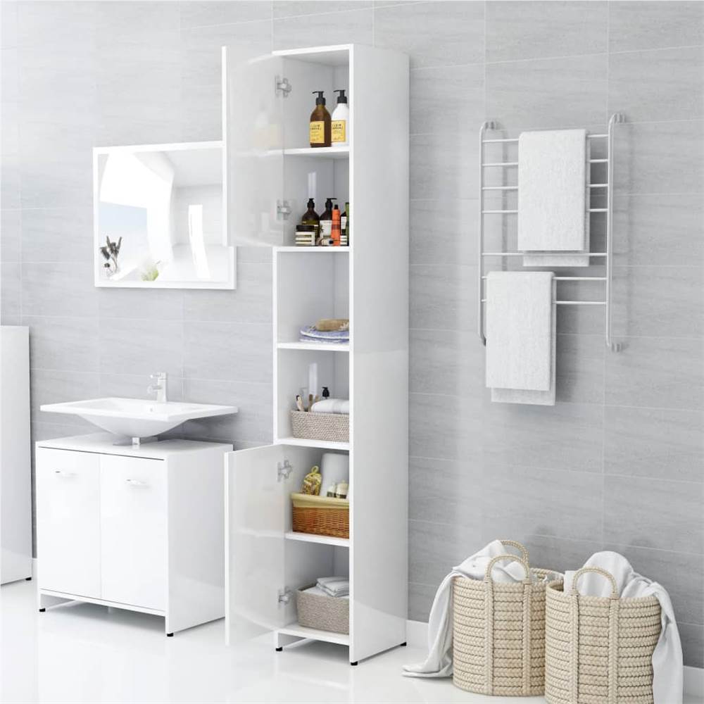4 Piece Bathroom Furniture Set High Gloss White Chipboard