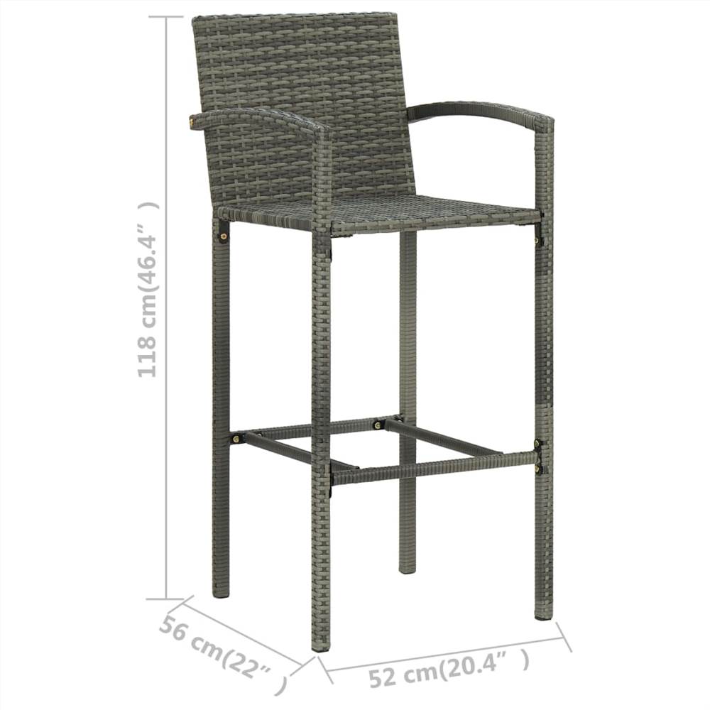 Bar Stools 2 pcs Grey Poly Rattan