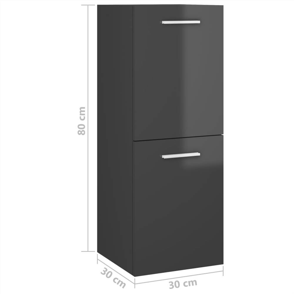 Bathroom Cabinet High Gloss Grey 30x30x80 cm Chipboard