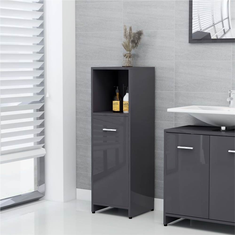 

Bathroom Cabinet High Gloss Grey 30x30x95 cm Chipboard