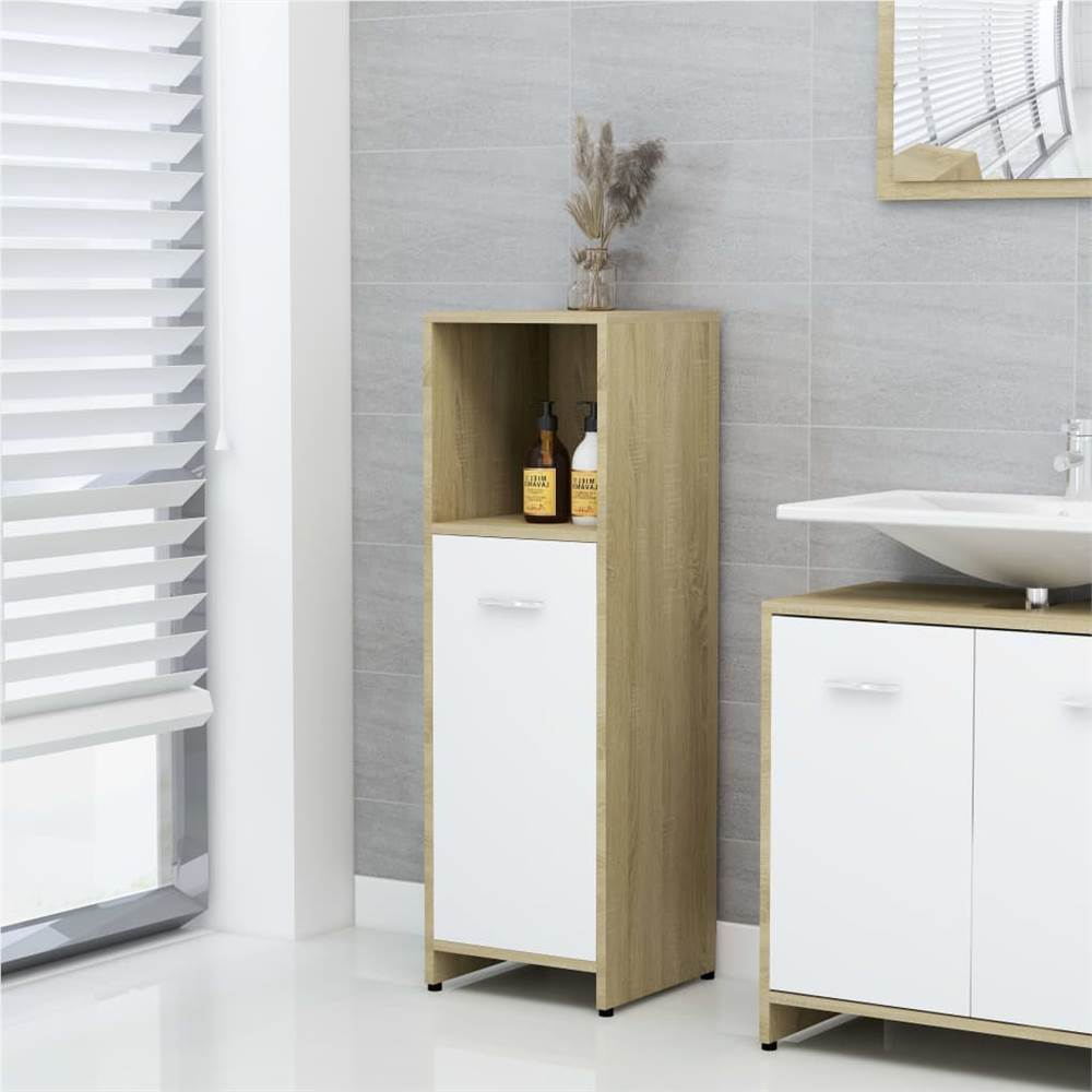 

Bathroom Cabinet White and Sonoma Oak 30x30x95 cm Chipboard