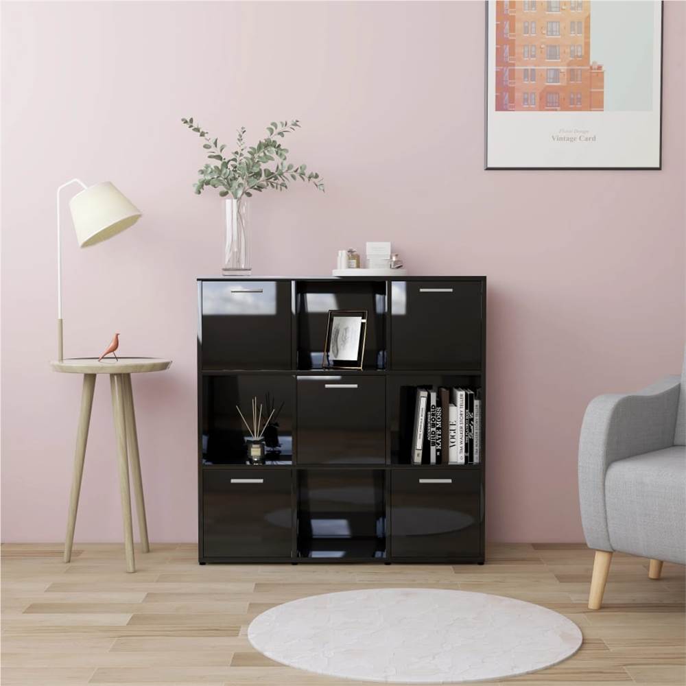 

Book Cabinet High Gloss Black 90x30x90 cm Chipboard