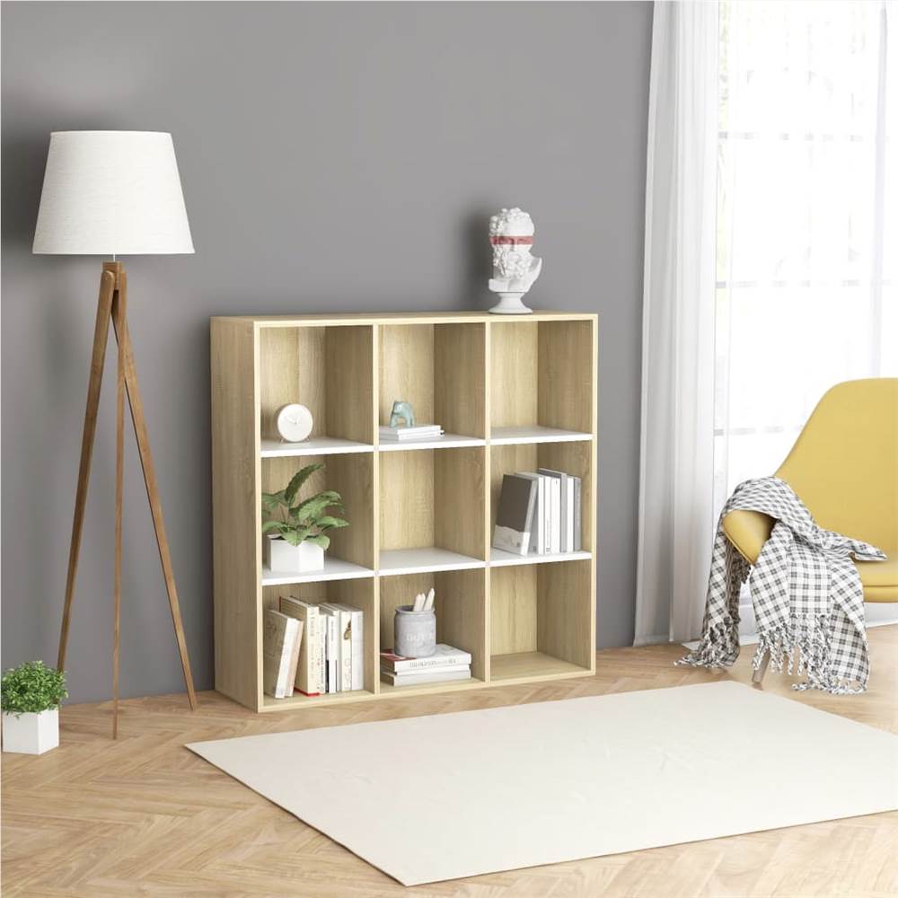 

Book Cabinet White and Sonoma Oak 98x30x98 cm Chipboard