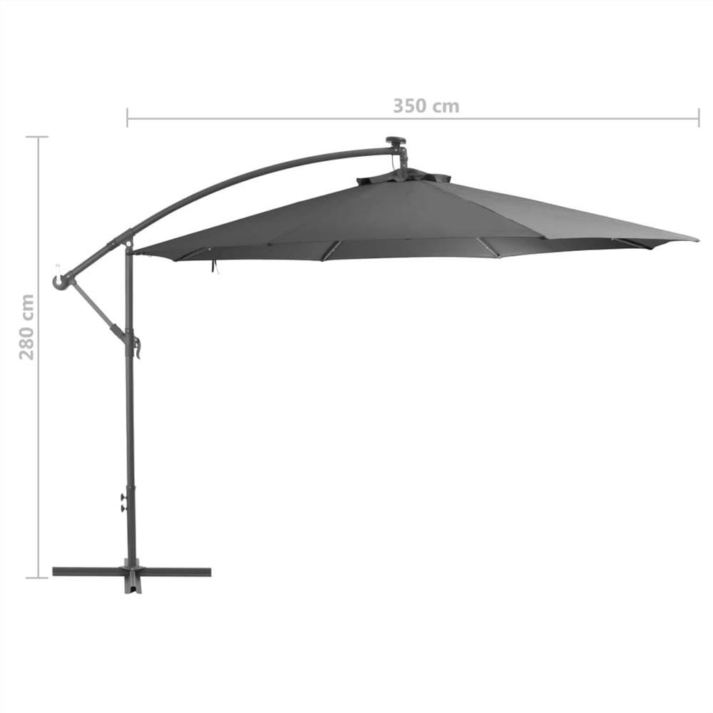Cantilever Umbrella with LED Lights and Metal Pole 350 cm Anthracite