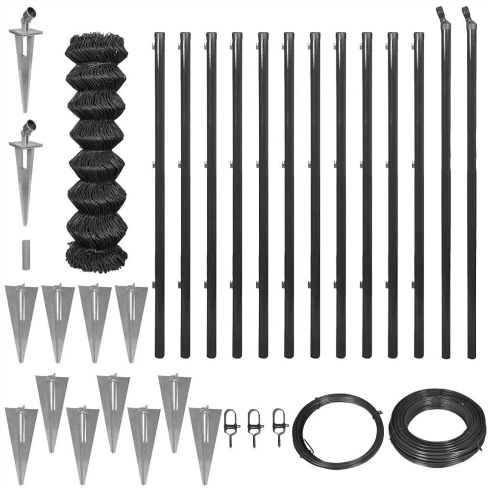 

Chain Link Fence with Spike Anchors 1,25x25 m Grey