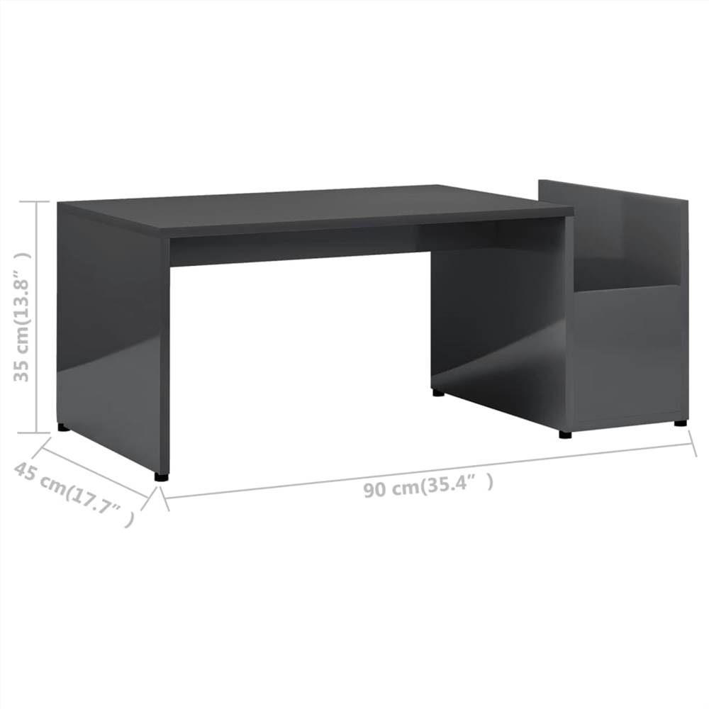 Coffee Table High Gloss Grey 90x45x35 cm Chipboard