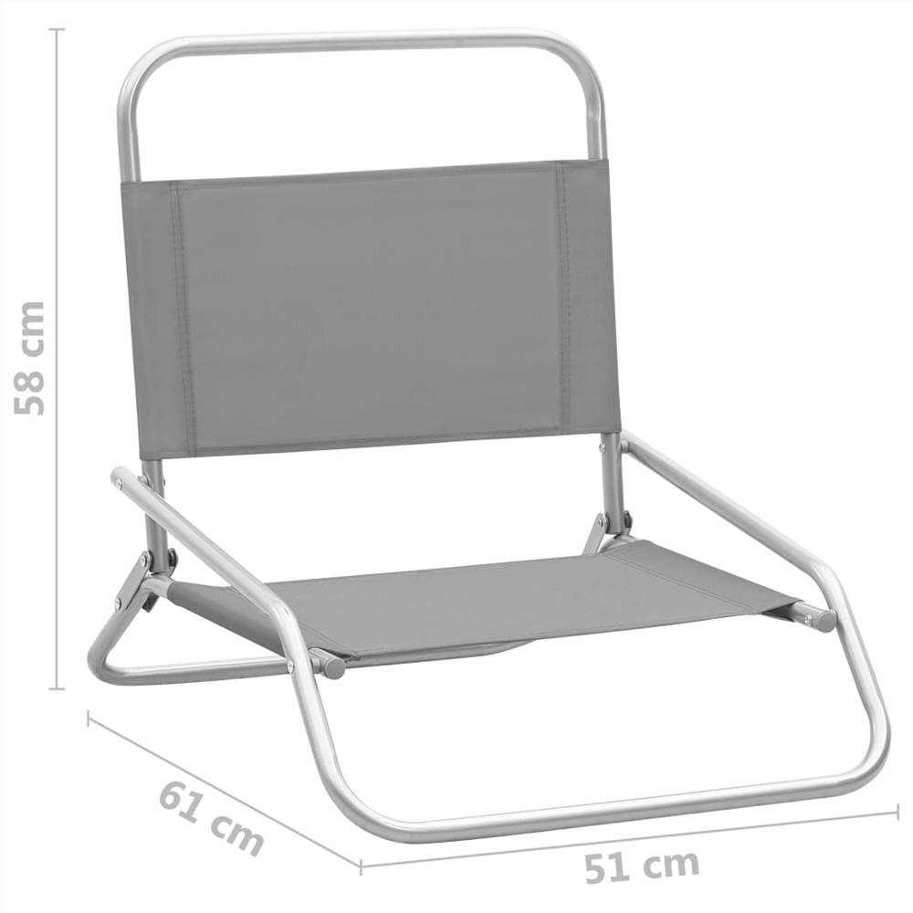 Folding Beach Chairs 2 pcs Grey Fabric