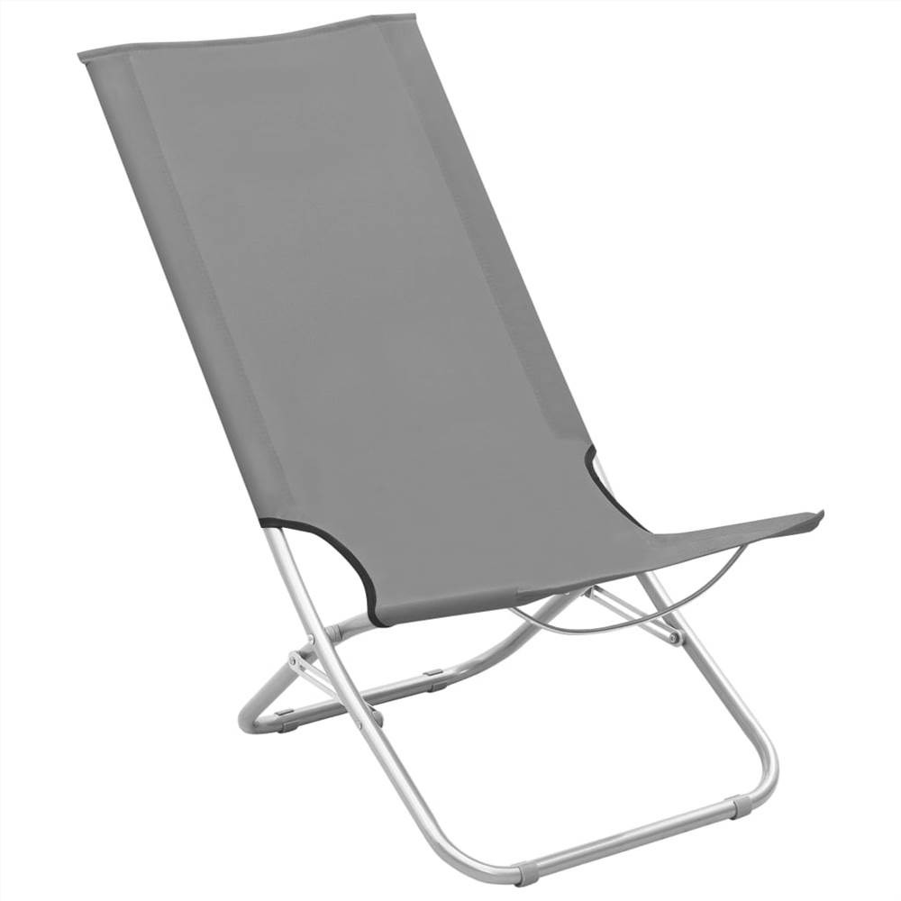 Folding Beach Chairs 2 pcs Grey Fabric