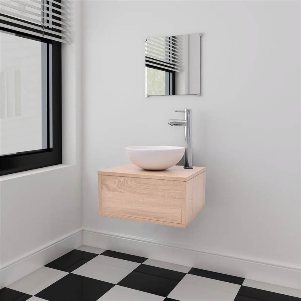 Four Piece Bathroom Furniture Set with Basin with Tap Beige