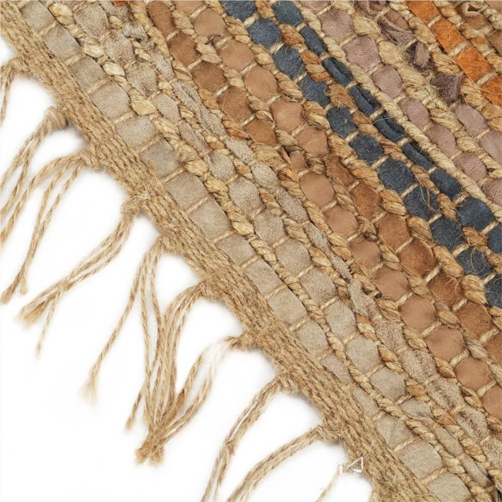 Hand-woven Chindi Rug Leather Jute 160x230 cm Tan