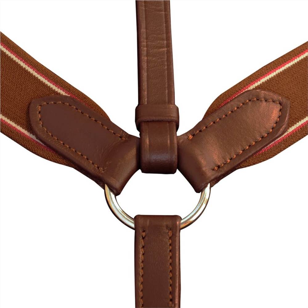 Leather Elastic Breastplate Martingale Adjustable Brown Pony