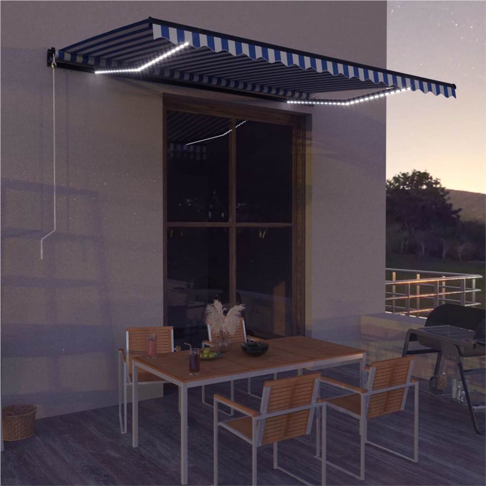 

Manual Retractable Awning with LED 450x300 cm Blue and White