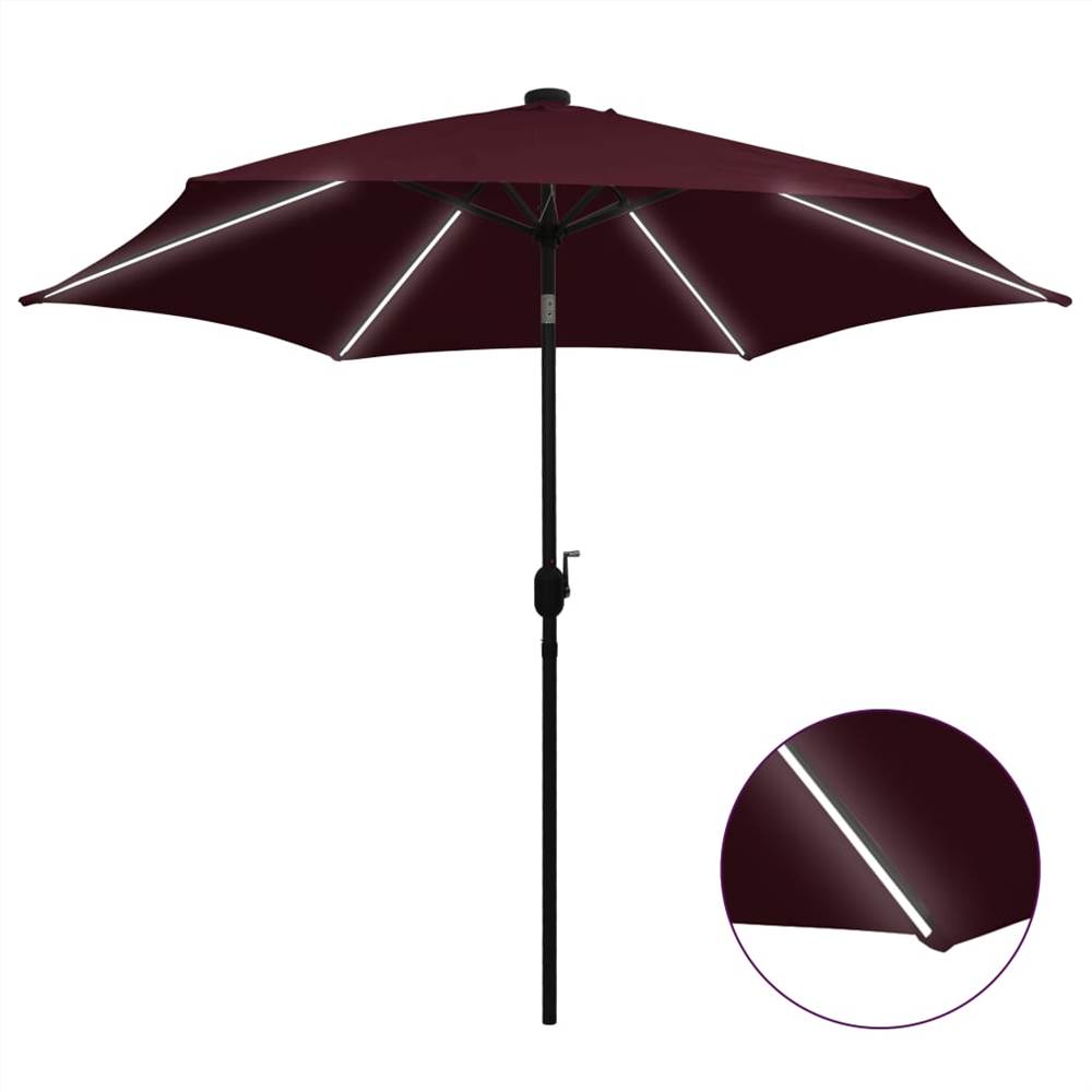 

Parasol with LED Lights and Aluminium Pole 300 cm Bordeaux Red