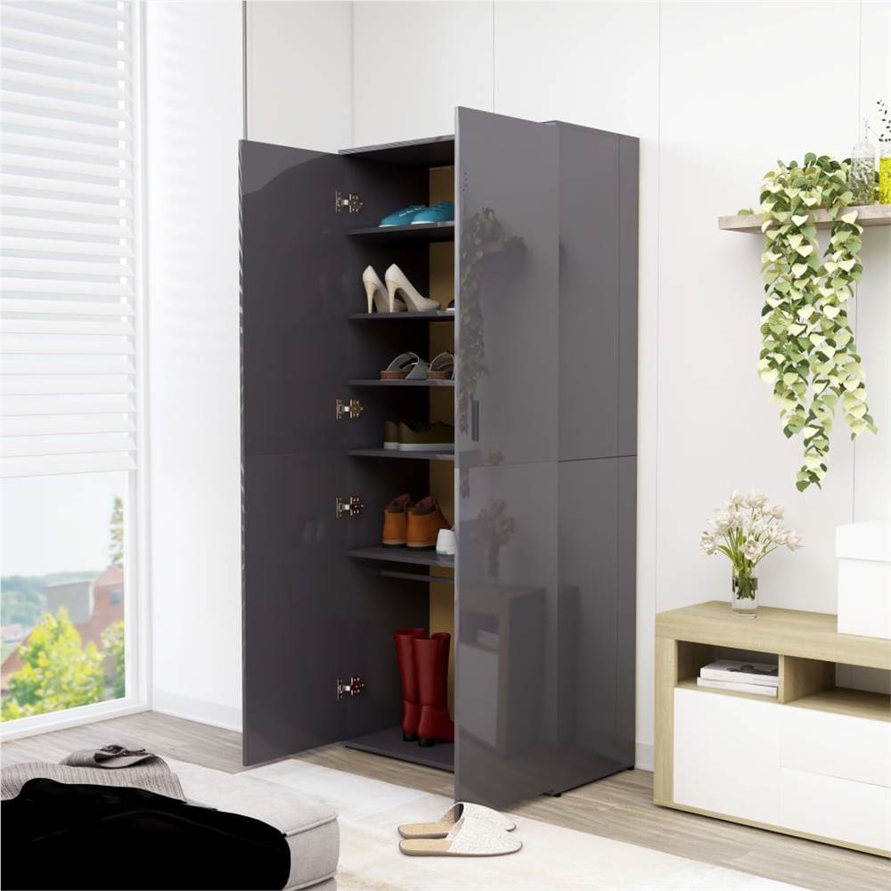 Shoe Cabinet High Gloss Grey 80x39x178 cm Chipboard