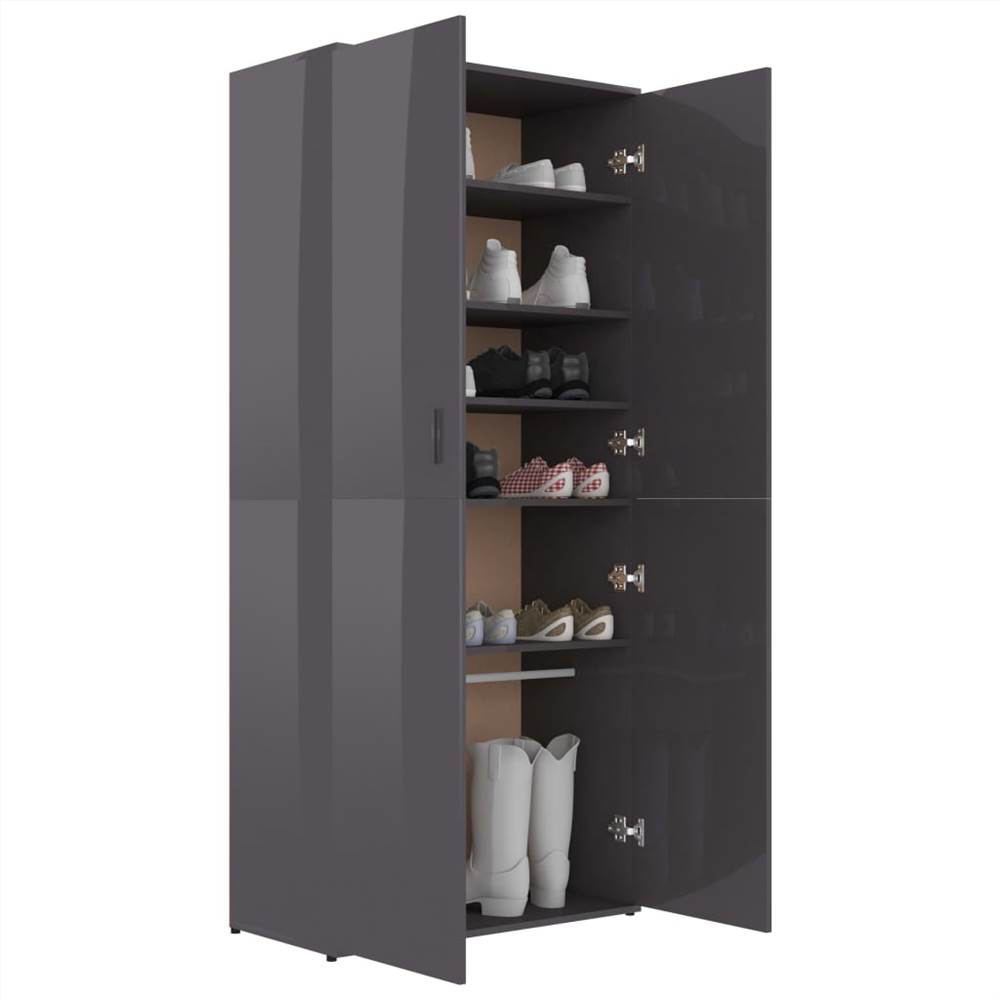 Shoe Cabinet High Gloss Grey 80x39x178 cm Chipboard