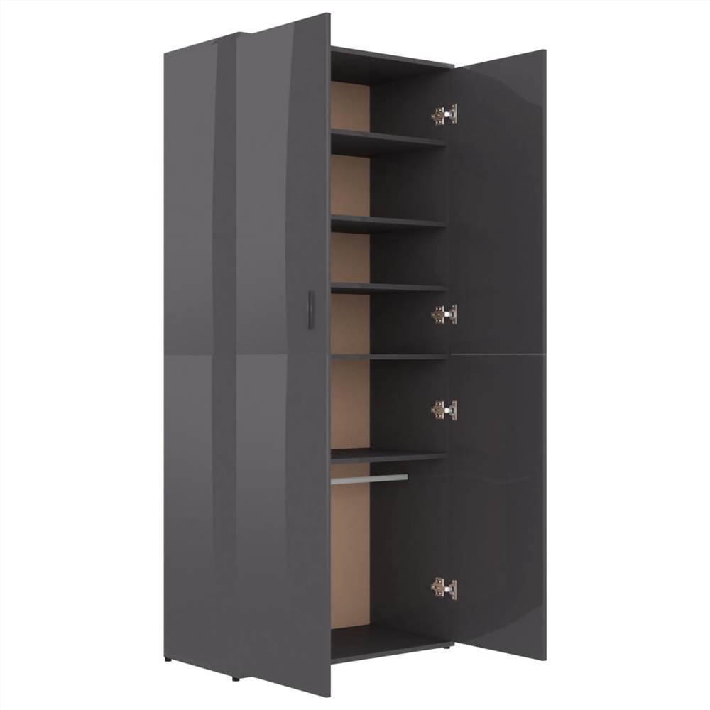 Shoe Cabinet High Gloss Grey 80x39x178 cm Chipboard