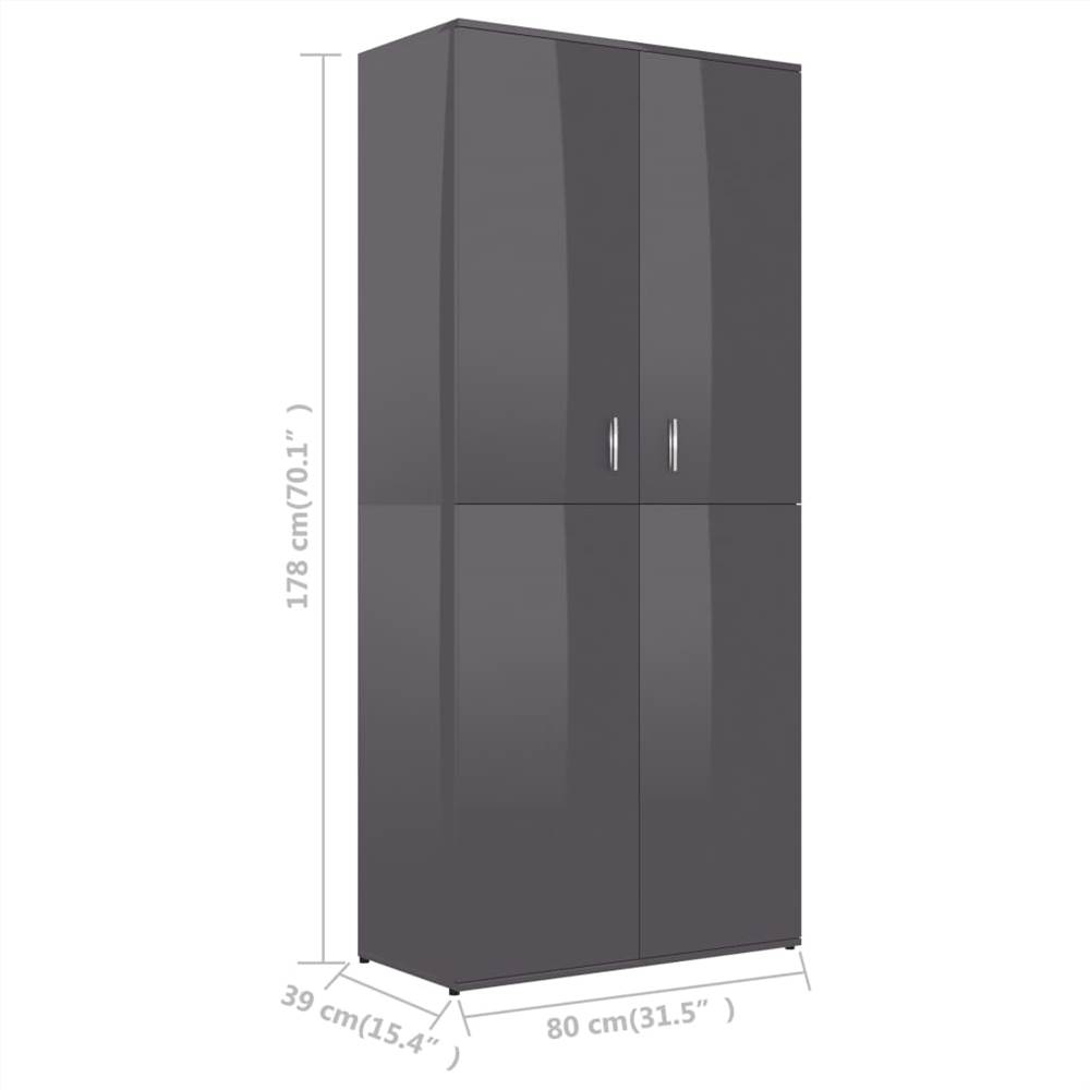 Shoe Cabinet High Gloss Grey 80x39x178 cm Chipboard
