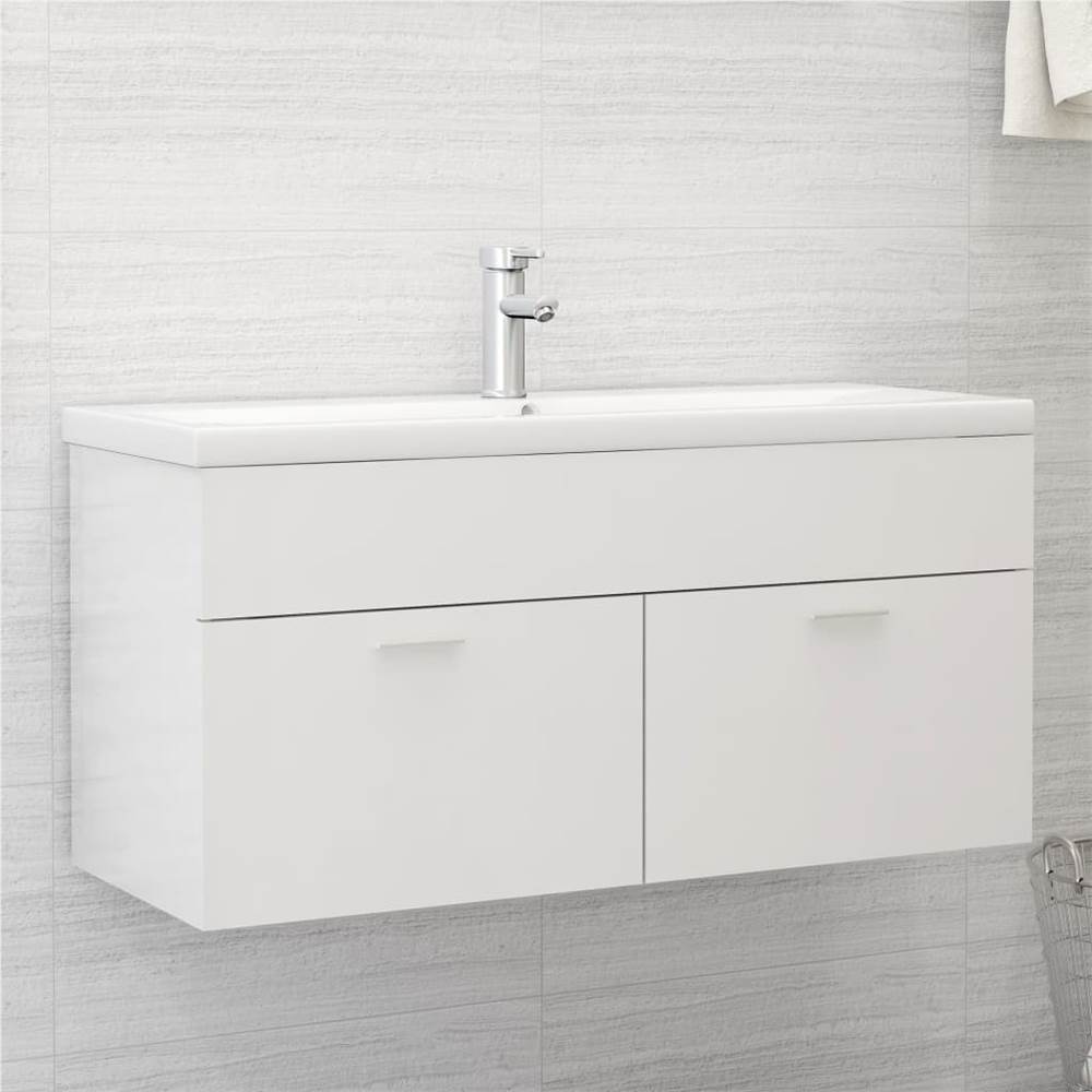 

Sink Cabinet High Gloss White 100x38.5x46 cm Chipboard