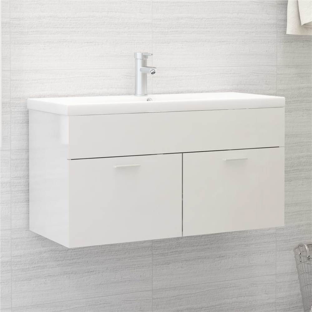

Sink Cabinet High Gloss White 90x38.5x46 cm Chipboard