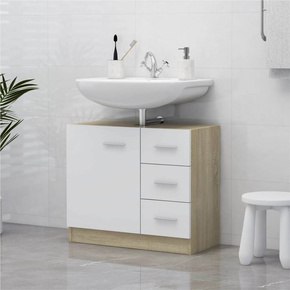 

Sink Cabinet White and Sonoma Oak 63x30x54 cm Chipboard