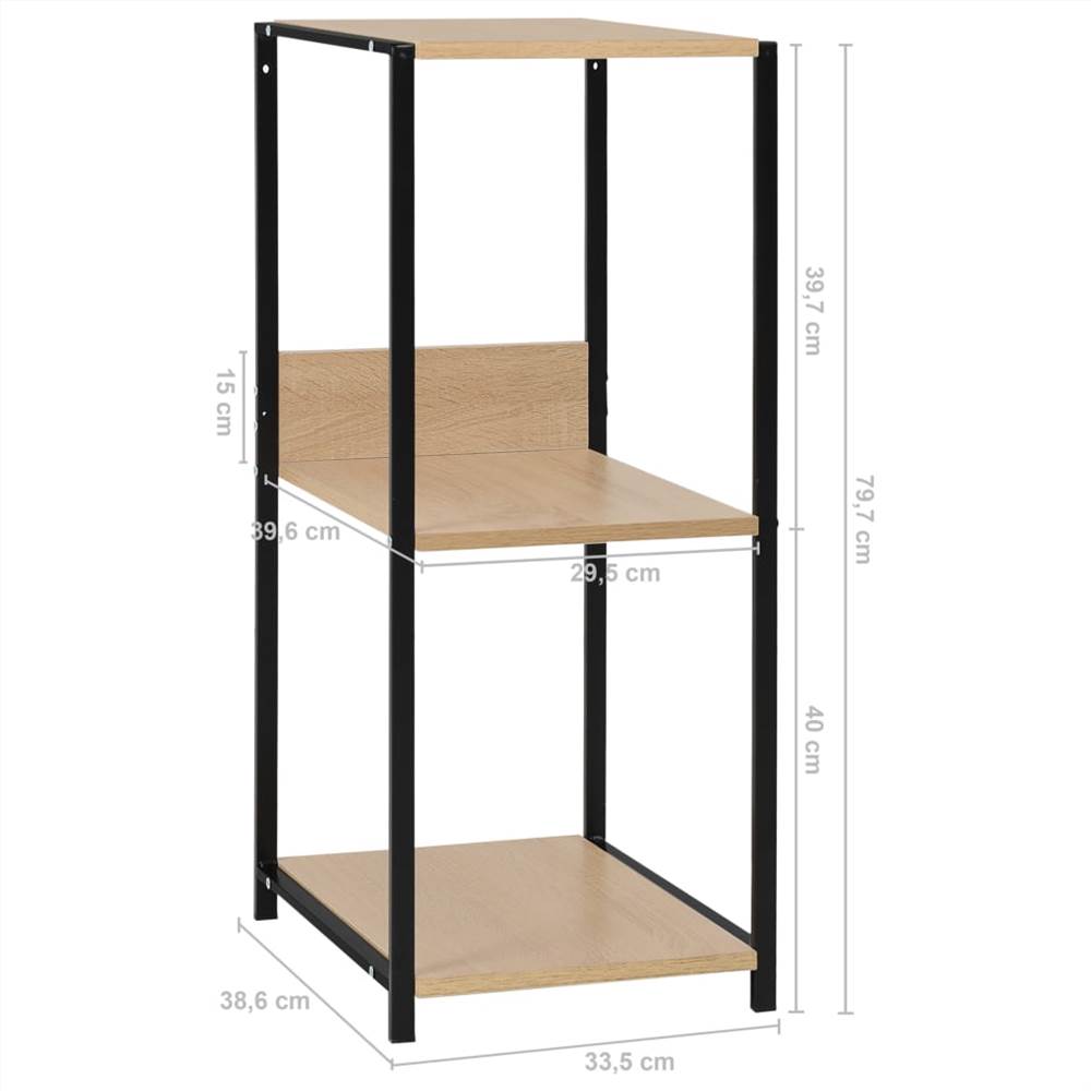 Small Straight Book Shelf Black and Oak 33.5x39.6x79.7 cm Chipboard