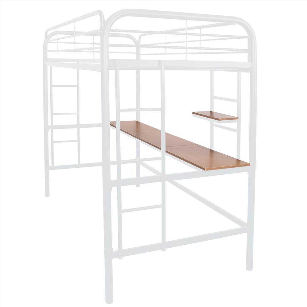 TwinSize Loft Bed Frame with Desk, Storage Shelf White
