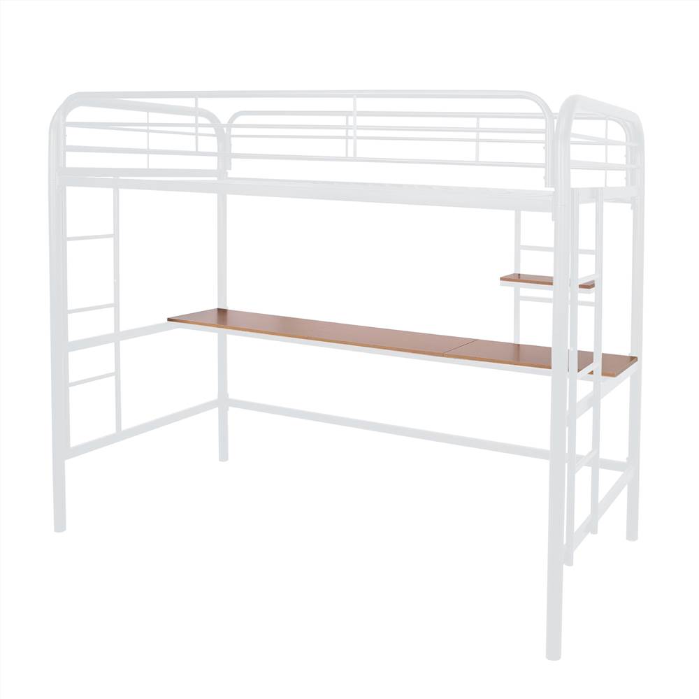 TwinSize Loft Bed Frame with Desk, Storage Shelf White