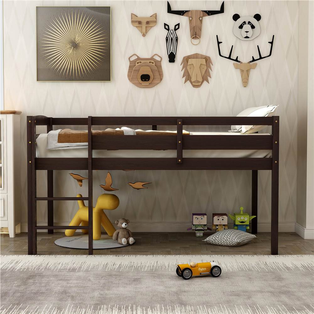 

Twin-Size Loft Bed Frame with Ladder, and Wooden Slats Support, for Kids, Teens, Boys, Girls (Frame Only) - Espresso