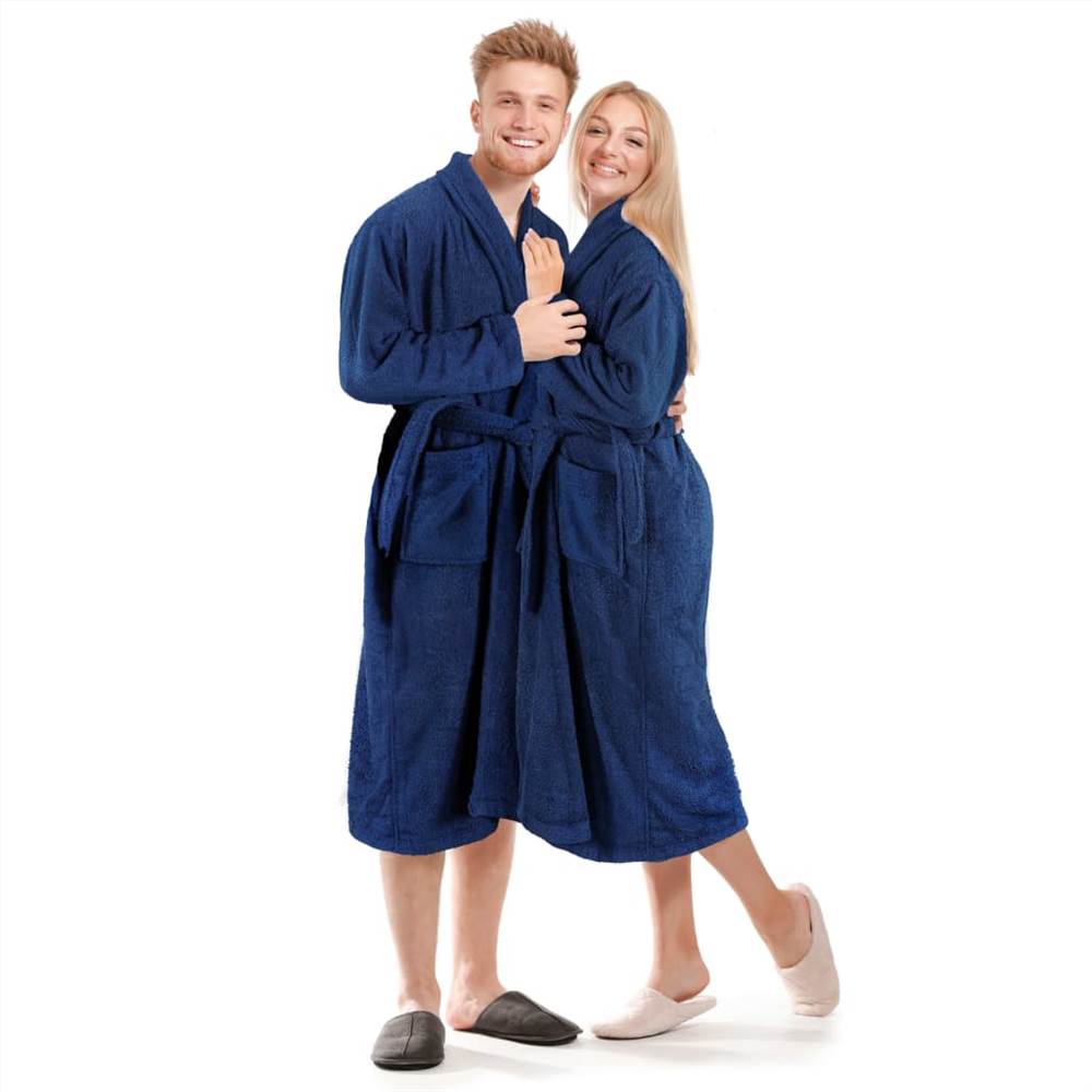 Unisex Terry Bathrobe 100% Cotton Navy XL